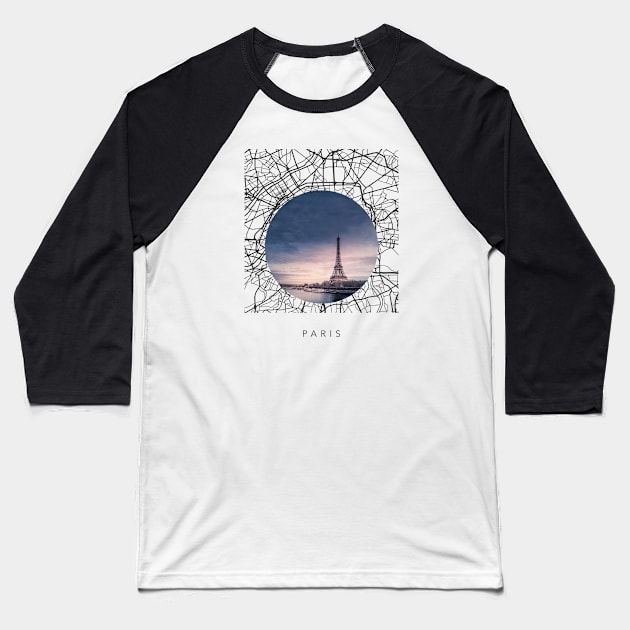 Paris Streets Collage Baseball T-Shirt by Seven Trees Design